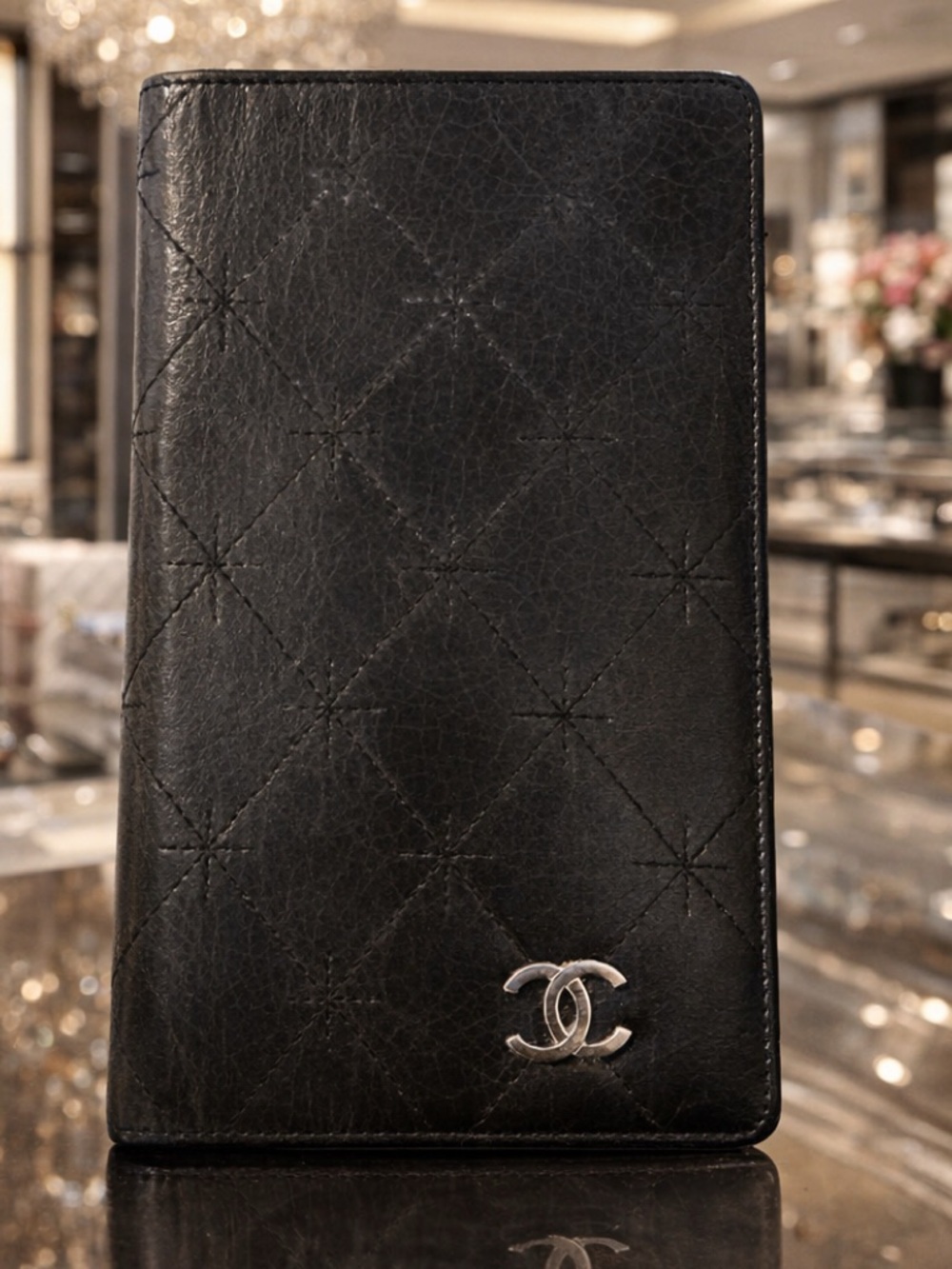 Chanel Vintage Black Checkbook Lambskin Long Wallet - Picture 2 of 12
